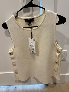 Zara Cream Sleeveless Knit Tank with Side Button Accents